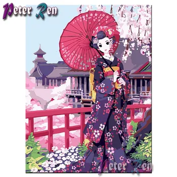 5d Diamond Tapybos kvadratiniu\Turas kalnų krištolas, deimantas Siuvinėjimo Mozaikos Kimono mergina su gėlėmis nuotraukos meno Namų Puošybai