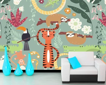 Užsakymą tapetai vaikams, cartoon gyvūnų freskomis gyvenimo kambario, vaikų kambario, sofos fone namų dekoro tapetai