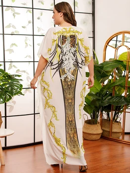 Musulmonų Suknelė Moterims Derliaus Etninės Spausdinti Diamond Ilgą Šifono Suknelę, Baltos spalvos, O Kaklo Pusė Rankovės arabų Drabužius Vasarą 2020 m.