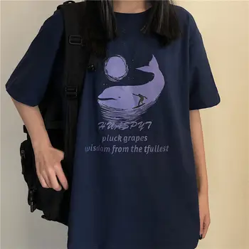 T-marškinėliai Moterims Vasaros Ins Harajuku Mados korėjos Moterų Black Viršūnes Tee Pora Unisex Visas rungtynes, Negabaritinių Preppy Merginos Streetwear