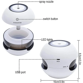 Šalto Rūko Drėkintuvas,Mini Dydžio LED Žibintai, USB Garintuvas, 150Ml su Reguliuojamu Rūkas Režimas, Auto Shut-Off Namų