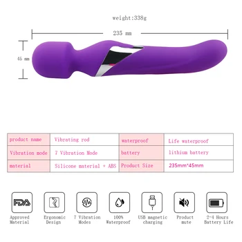 360 sukasi magic wand makšties G-taško vibratorius USB įkrovimo galingas massager dukart vadovavo masažas vibratorius