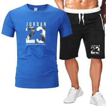 2 dalių Komplektas Vyrai Jordanija 23 Komplektus, T-marškinėliai, Šortai Vasarą Trumpi Tracksuit Vyrų Sportinis Kostiumas Bėgimo Marškinėlius Krepšinio Jersey