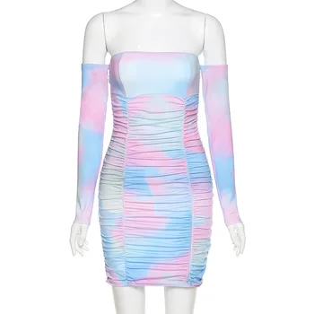 Seksualus putėsiai Suknelė 2020 metų vasaros, nauja, moterų ilgas rankovėmis vieno žodžio kaklo seksualus apynasrio mados slim suknelė moterims spalvotų Pieštukų tinginys