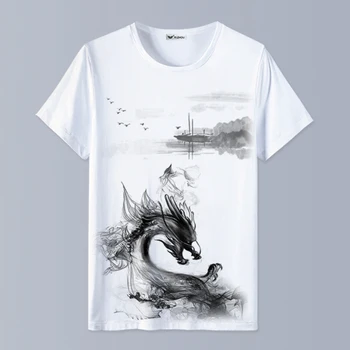 Kinijos Kraštovaizdžio Ranka Brushwork Splash-Rašalo Kraštovaizdžio Rašalo Tapybos Meno Moterų ir Vyrų T-shirt Drabužius Dugno Marškinėliai