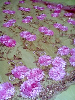 Prabanga Nemokamas pristatymas 3D gėlės Rausvos spalvos vienspalviai voile audinio didmeninės vestuvių Suknelė Karoliukai drabužių siuvimo Afrikos nėrinių audiniai 5 metrų