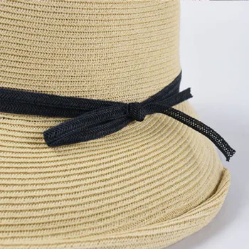 2020 m. Moteris Audiniai Sulankstomas Vasaros Skrybėlę Vėjo Virvės Plačiai Kraštų Kibirą Žvejys Skrybėlę, Kentukis Derbis Šiaudų UV Saulės Kepurės Snapeliu Paplūdimio Skrybėlę