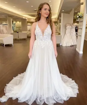 Brangioji Vestuvių Suknelė Teismas Traukinio Backless Grindų Ilgio Šifono 2021 Spageti Dirželis Vestuvinės Suknelės Elegantiškas Moterų Paplūdimio