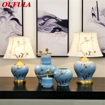 OUFULA Keramikos Stalo Lempos, Mėlyna Prabanga Paukščių Žalvaris Medžiaga Stalas Šviesos Namų dekoro gyventi Kambaryje, valgomajame, Miegamajame