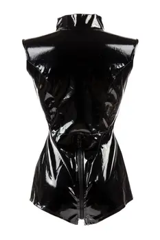 Seksualus, Juodos spalvos su Užtrauktuku Moterų Erotinis Thong Jumpsuit PVC Dirbtiniais Odos Catsuit Striptizo Stulpų Leotard Skeletas Bodysuit Klubas
