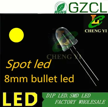 5000pcs/Daug Geros kokybės 8mm geltona led Kulka formos Apvalios DIP LED 585-595nm(CE&Rosh)