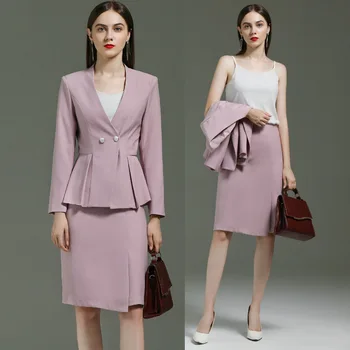Violetinė susiėmę oficialų suknelė suknelė verslo suknelė oficialų suknelė, kostiumas, švarkas ir sijonas tinka moterų office dėvėti 2 dalių Komplektas