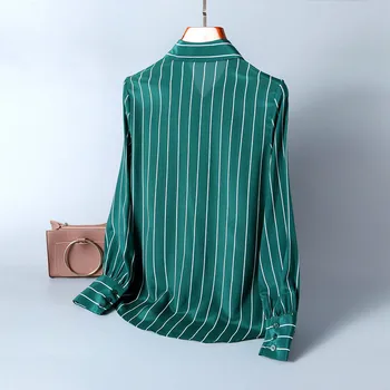 Naujas šilko Marškinėliai Amerikos boutique mados temperamentas moteriški dryžuotas šilko marškinėliai, moteriški Polo mygtuką viršuje cardigan