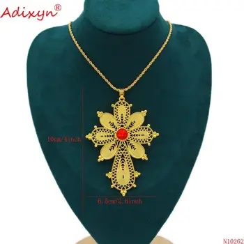 Adixyn Etiopijos Didelis Kryžius Pakabukas Aukso Spalvos/Vario Karoliai Moterims/Vyrams Kasdien Papuošalai N10262