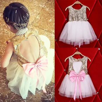 3-10Y Vaikams Baby Girl Dress Drabužių Blizgučiai Šalis Suknelė Mini Kamuolys Oficialų Meilės Backless Princesė Lankas Backless Gown Dress Mergaitė