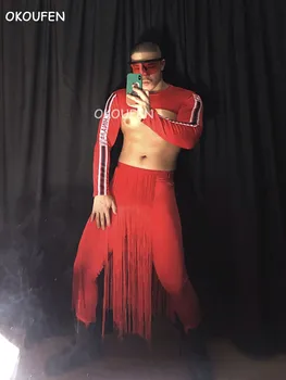 Baras, naktinis klubas vyrų ir moterų gogo seksualus kostiumai night scene ds armijos mados prekės ženklo hip-hop raudonas kostiumas šalis šou šokių rinkinys