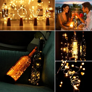 Baterijos kamštienos butelį šviesos 1m / 2m DIY LED šviesos juosta šviesos gimtadienio vyno butelio kamštis šviesos juosta рождество