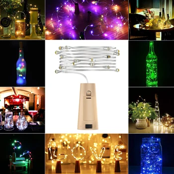 Baterijos kamštienos butelį šviesos 1m / 2m DIY LED šviesos juosta šviesos gimtadienio vyno butelio kamštis šviesos juosta рождество