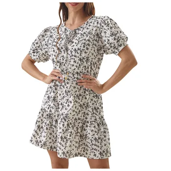 2020 Seksualus Vasaros Spausdinti Vestidos Moterų Atsitiktinis Bohemijos Gėlių Trumpas Sleece Vest Slim Paplūdimio Šifono V-Kaklo Suknelė Vintage Z0316