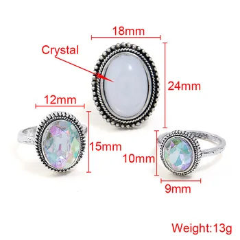 Naujas Vintage Opal Spalvingas Kalnų Krištolas Žiedų Rinkinys Moterims Stambusis Geometrinis Modelis Žiedai Šalies Bohemijos Papuošalai