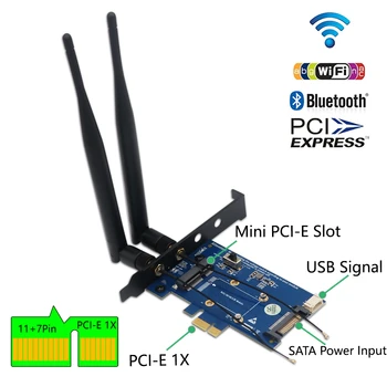 Mini PCI-E, PCI Express PCI-E 1x Adapteris Su SIM kortelės Lizdas WiFi ir 3G/4G/LTE kortelės Palaikymas USB sąsaja mini PCI-E