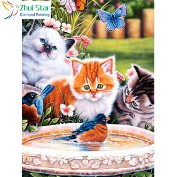 Zhui Star kvadratiniu Diamond gręžimo, dažymo kryželiu Cute kačių, Diamond siuvinėjimo Mozaikos apdailos HY