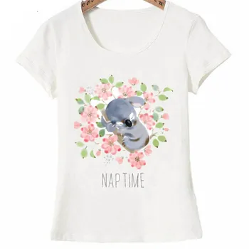 Nauja Vasaros Mados Moterų Marškinėliai Koala Plauko Metu pagal Rausvos Gėlės Akvarelė Marškinėliai Mielas trumpas rankovės marškinėliai mergaitei