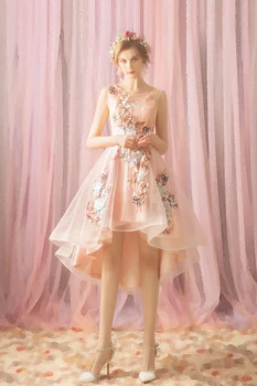 Naujas Mados 2019 Elegantiškas Priekiniai Trumpas Ilgas Atgal Prom Dresses Užsakymą Rožinė Nėriniai Siuvinėjimo Vestidos largos de fiesta Promenadzie Suknelė
