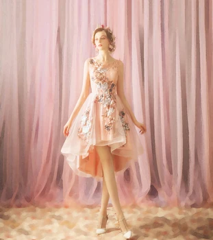 Naujas Mados 2019 Elegantiškas Priekiniai Trumpas Ilgas Atgal Prom Dresses Užsakymą Rožinė Nėriniai Siuvinėjimo Vestidos largos de fiesta Promenadzie Suknelė
