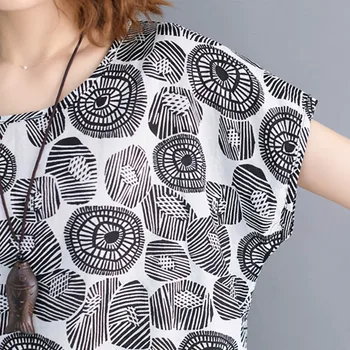 2019 Vasaros Mados Medvilnės Skalbiniai Marškinėlius Moterų Plius Dydis Meno Etninės Print T Shirt, Derliaus Batwing Laisvi Marškinėliai Moteriška Plonas 5XL