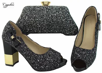 Puiki juoda dizainas Afrikos sandalas batai su rankinėje, krepšyje, nustatyti mados lady BCH-31A kulno height9.5cm