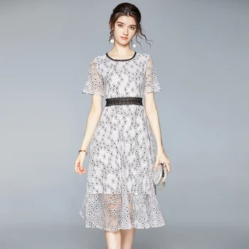 Prekės Ženklo Suknelė 2020 Metų Vasaros Moterų Suknelės PlusSize Trumpomis Rankovėmis, Drabužių Europos Stiliaus Aukštos Kokybės Elegantiškas Balta Nėrinių Drabužiai