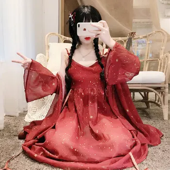 VOOCIEC Lolita dress Kawaii Suknelė Moterims Japonijos cute Lolita paauksuotas suspender suknelė + apsauga nuo saulės kailio striukė dviejų dalių mielas