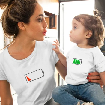 Mamytė ir kūdikis atitikimo marškinėliai baterija lygiai tee motina dukra derinti drabužius spausdinti viršūnes baby girl šeima atrodo didelis sesuo