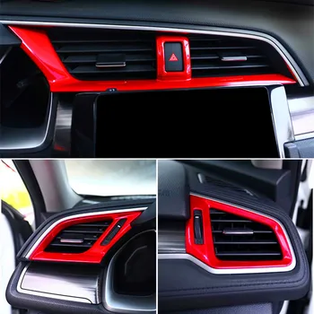 Honda Civic 10 2016 2017 ABS Matinis/Raudona optikos Reikmenys-Priekinės Oro ventiliacijos angos Prietaisų konsolės rėmo apdaila Padengti 3pcs