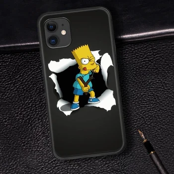 Juokinga Simpson Animacinių filmų Telefono dėklas, Skirtas Iphone 5 5S SE 2020 6 6S 7 8 Plius 11 12 X Mini XS XR Pro Max black Funda Prabangos Elementų Minkštas
