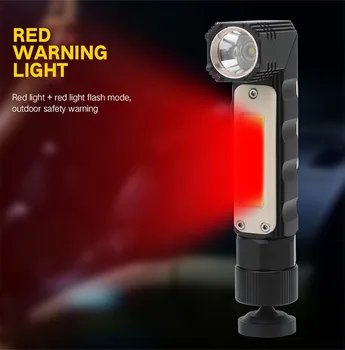 LED Žibintuvėlis USB Įkrovimo Nešiojamų Multi-funkcija Su magnetu 360 laipsnių reguliuoti Darbo lempa 90 ° raudonas ir baltas LED