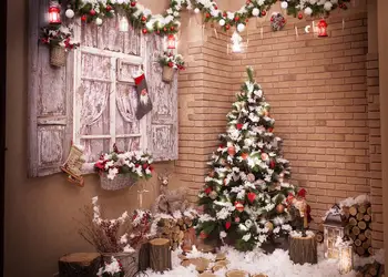 Lyavshi Kalėdų Eglutė Fotografijos Fonas plytų sienos, langų Dekoro Patalpų Šeima Šalies Vaikų Fonas Photocall Studija
