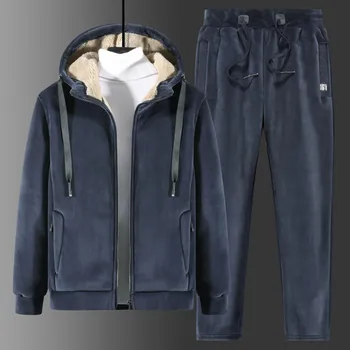 Plus size 8XL Ėriukų vilnos vyrai 2 vienetų komplektas šiltas žiemos tracksuit hoodies+ kelnės lauko šiltų drabužių