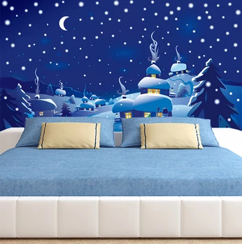 [Lipnios] 3D Sniego Šalies Kalėdų Naktį 32 tapetų Sienos freskos Spausdinti Decal Sienų Freskomis