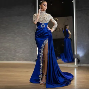 Royal Blue Vakaro Suknelės Kaftan Pamatyti Per Liemenė Duobute Rankovės Spalvingas Dubajus Promenadzie Suknelė Arabų Undinė Šalis Suknelė Padalinti