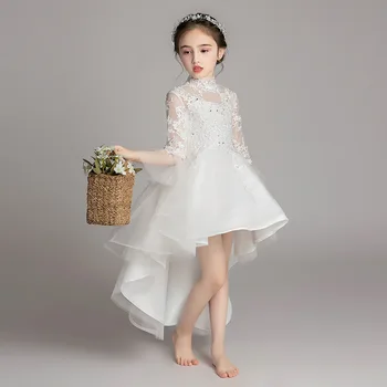 Baltos spalvos Gėlių mergaičių Suknelės Tai Yiiya B049 ilgomis Rankovėmis Komunijos Suknelė Vestuvėms, Vaikams, vestidos de noches para ninas