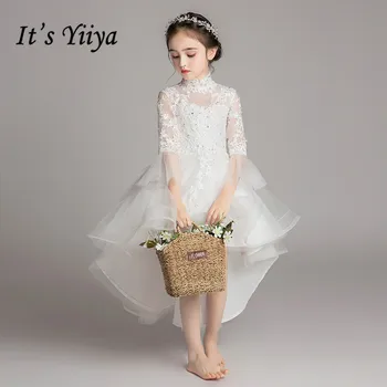 Baltos spalvos Gėlių mergaičių Suknelės Tai Yiiya B049 ilgomis Rankovėmis Komunijos Suknelė Vestuvėms, Vaikams, vestidos de noches para ninas