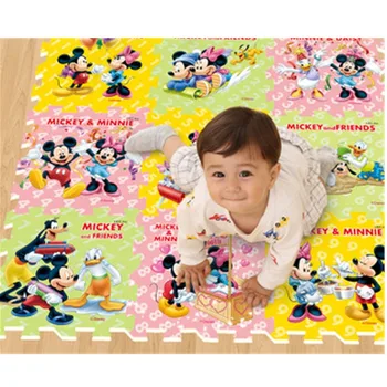 Disney 9pcs/pak Mickey Mouse Mat 30x30cm Per Gabalas Kūdikių Vaikams Žaisti Grindų Kilimėlis Putų Kilimėlis Žaidimo Kilimėlis Nuskaitymo Žaisti mat Kilimėlis