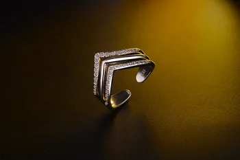 925 Sterling Silver Crystal Geometrinis Atidaryti Žiedai Moterims Vestuvių, Gimtadienio Piršto Žiedą Kūrybos Fine Jewelry jz081