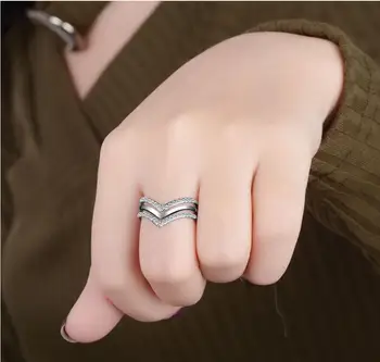 925 Sterling Silver Crystal Geometrinis Atidaryti Žiedai Moterims Vestuvių, Gimtadienio Piršto Žiedą Kūrybos Fine Jewelry jz081