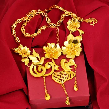 Elegantiškas Kinijos Tradicinės Penkių gėlių Karoliai Pakabukas Papuošalai Moterims, Vestuvių ir Vestuvių Auksas Ne Išnyks Neklace Fine Jewelry