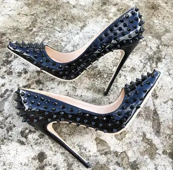 2019 Mados nemokamas pristatymas Moterų šuoliai juoda Lakinės Odos Poined Kojų Stiletto aukšto kulno siurblys AUKŠTO OBCASIE BATŲ Vestuvių batai