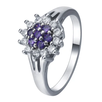 Raundas gėlių asfaltuotas violetinė balta cz Žiedai, juvelyriniai sidabro padengtą princesė kubinis cirkonis moterims Vestuvinis Žiedas