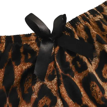 Pižama moterims sleepwear seksuali pižama komplektas šortai moterims Nėrinių Lingerie Šilko Apatiniai Leopardas Spausdinti Satino Pižama